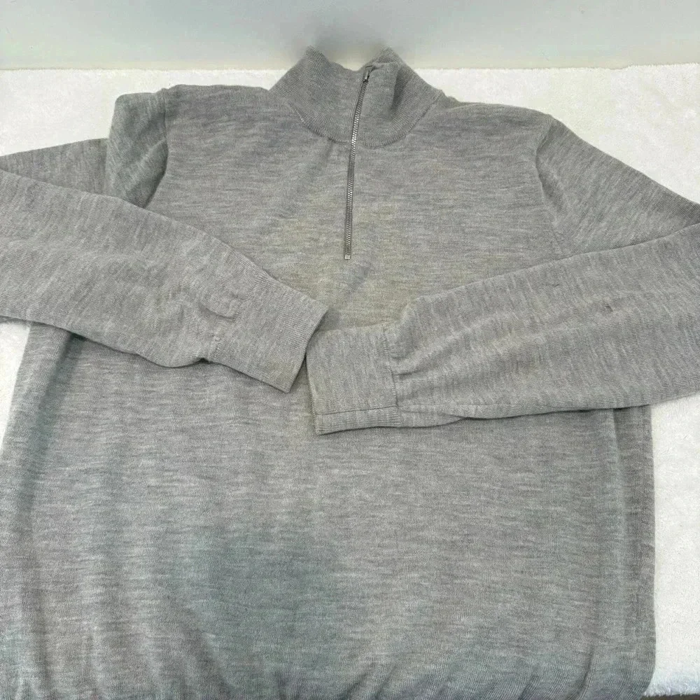 J. Crew mens L Large light gray 100% merino wool 1/4 zip pullover sweater